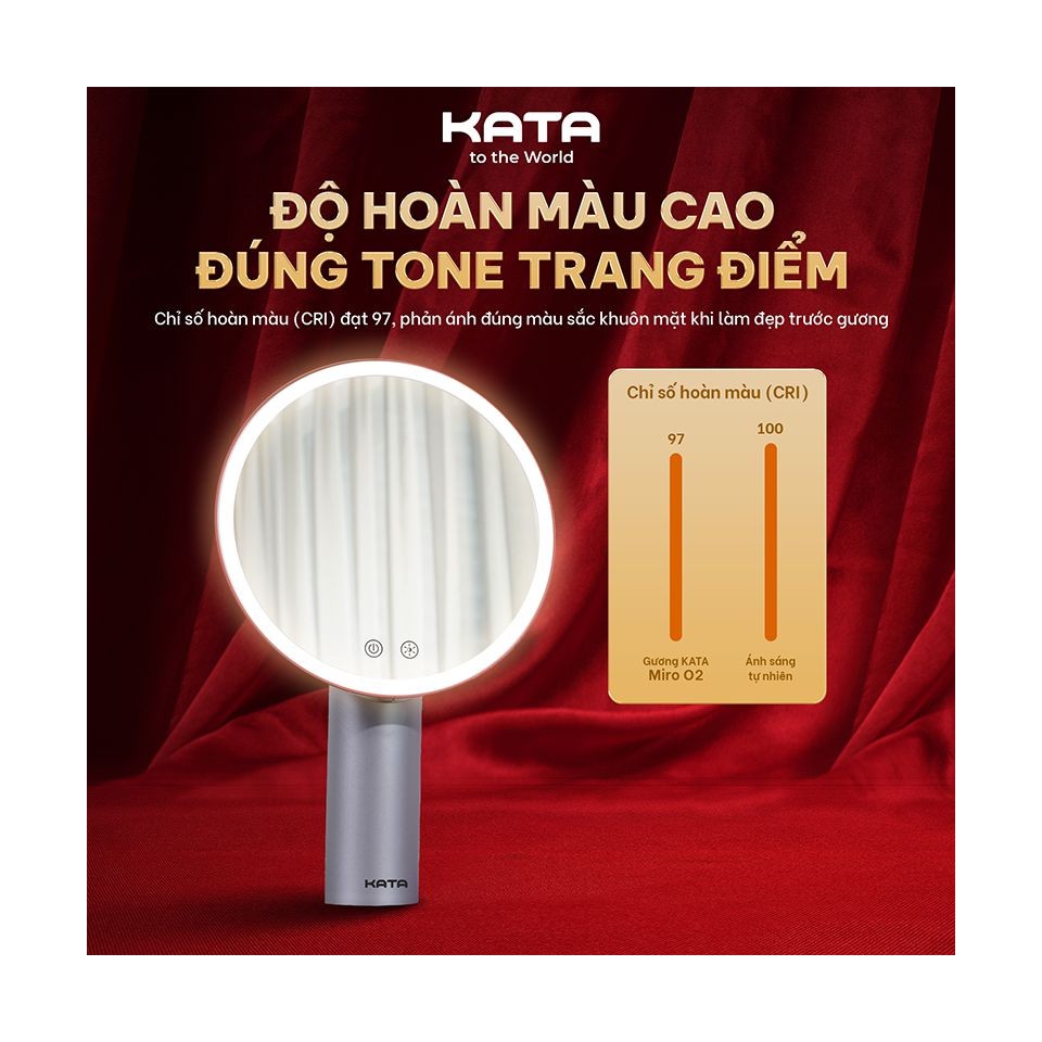 Gương LED KATA MIRO O2 hỗ trợ make-up chính xác, phù hợp ánh sáng môi trường, hoàn hảo cho mọi phong cách