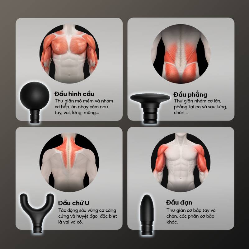 4 đầu massage tùy chỉnh, thay đổi theo từng vùng massage