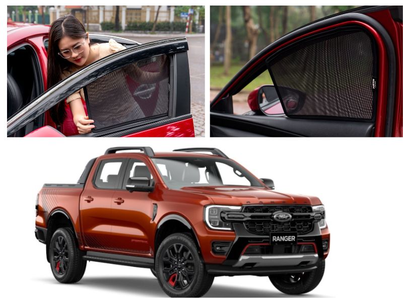 Tiến hành lắp đặt rèm lên cửa xe Ford Ranger